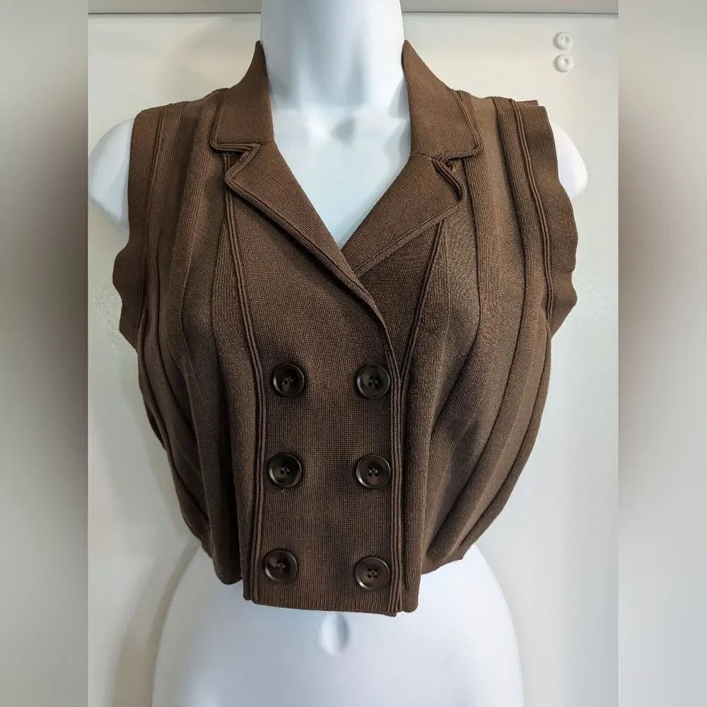 House Of Harlow 1960 Brown Double-breasted Stretch Crop Material Size Small